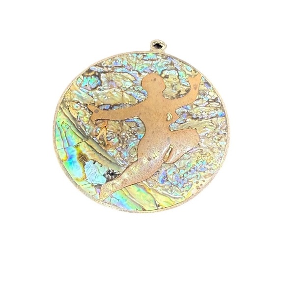 Vintage 925 Sterling Silver Abalone Inlay Dancer Motif Round Mexican Pendant - Picture 5 of 7